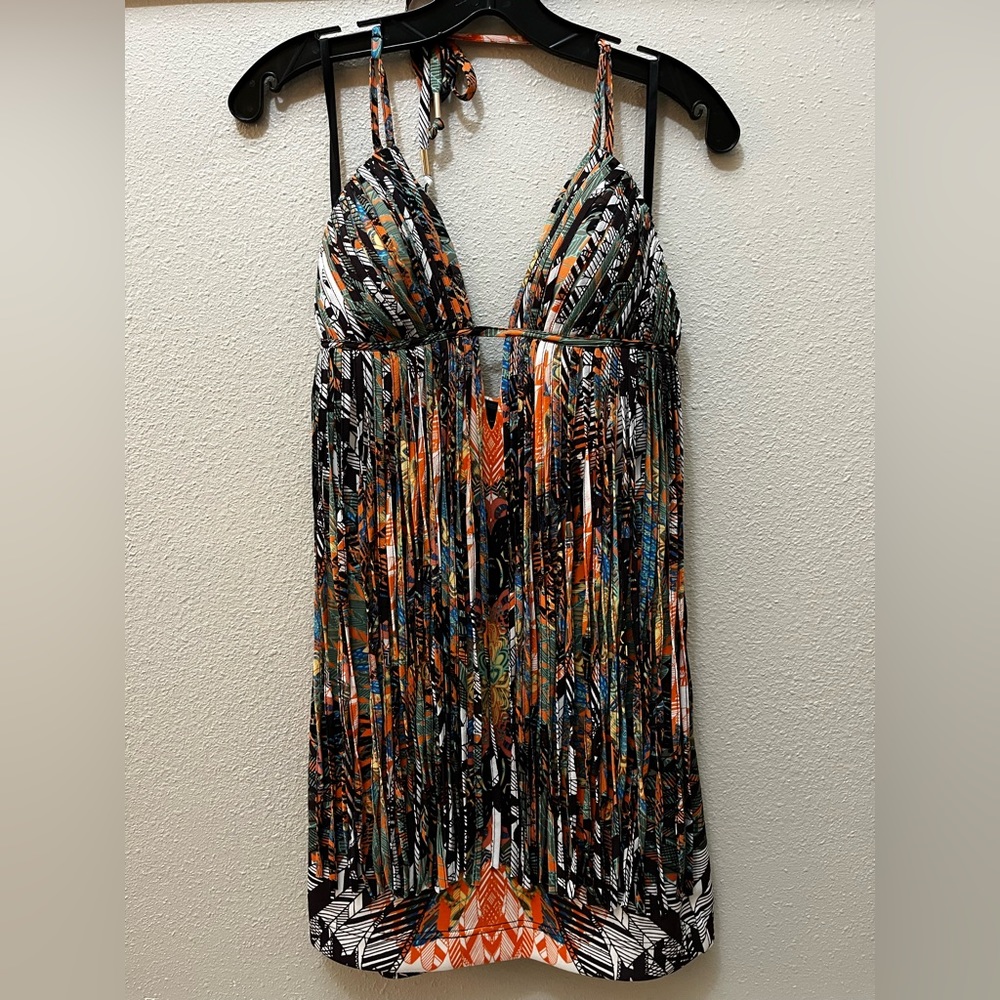 Bebe halter dress with fringe